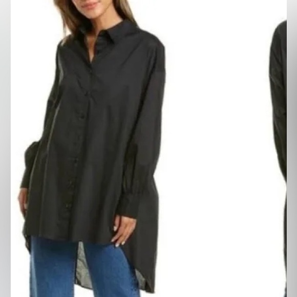 Walter Baker Tops - Walter Baker Blouse Black Vivian Oversized Hi Lo Button Up Tunic Top Cotton M